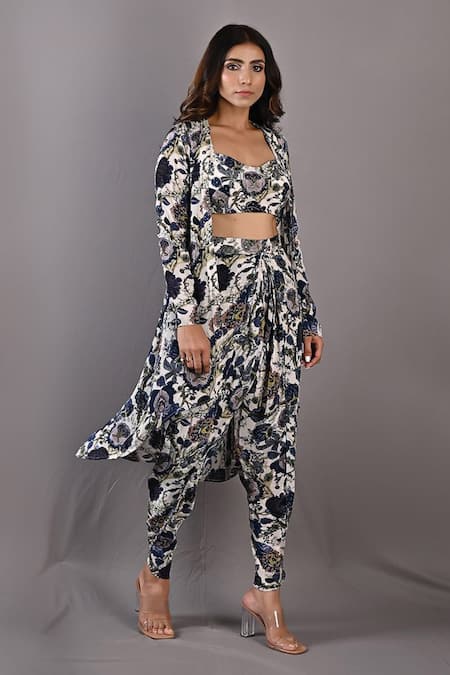 Bohame Cynthia Floral Print Cape & Dhoti Pant Set 