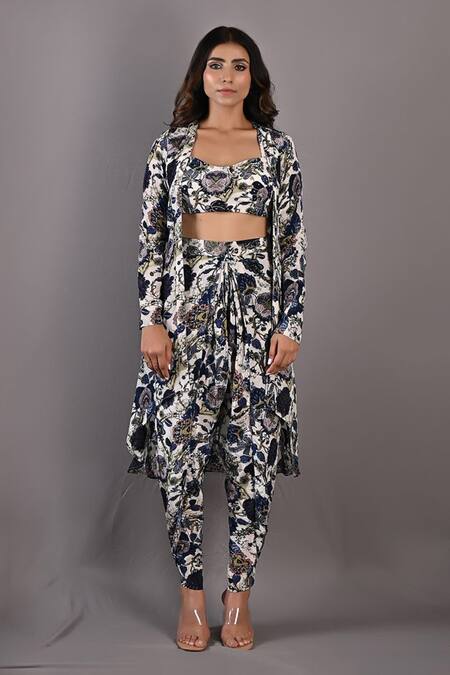 Buy Bohame Off White Crepe Floral Cape Open Cynthia Print And Dhoti Pant Set Online at Aza Fashions Buy_Bohame_Off White Crepe Floral Cape Open Cynthia Print And Dhoti Pant Set _Online_at_Aza_Fashions