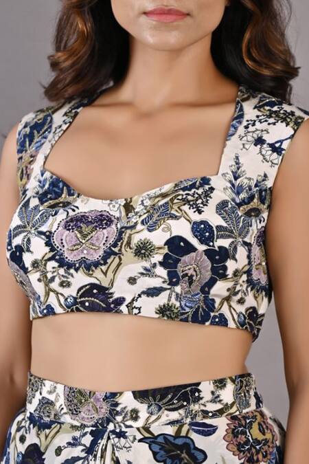 Bohame Off White Crepe Floral Cape Open Cynthia Print And Dhoti Pant Set at Aza Fashions Bohame_Off White Crepe Floral Cape Open Cynthia Print And Dhoti Pant Set _at_Aza_Fashions