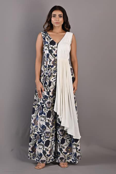 Buy_Bohame_Off White Crepe Floral V Neck Abelia Print Jumpsuit_Online_at_Aza_Fashions