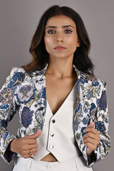 Shop_Bohame_Off White Cotton Satin Floral Inner Vest Deep V Cliantha Printed And Pant Set_Online_at_Aza_Fashions