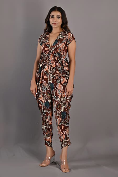 Bohame Varda Printed Cowl Draped Jumpsuit 