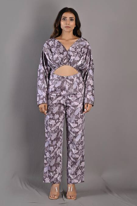 Buy_Bohame_Purple Cotton Satin Floral V Neck Ayana Print Jumpsuit_Online_at_Aza_Fashions