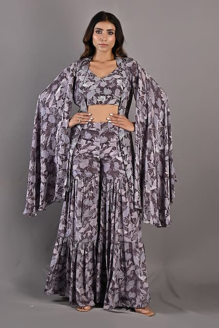 Bohame Voila Printed Cape Sharara Set 