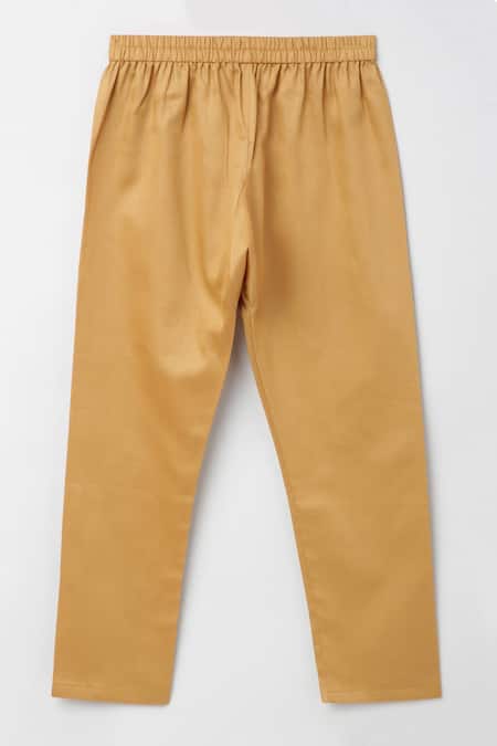 Byb Premium_Brown Velvet, Cotton Satin Embroidery Mandarin Collar Kurta Set _Online_at_Aza_Fashions