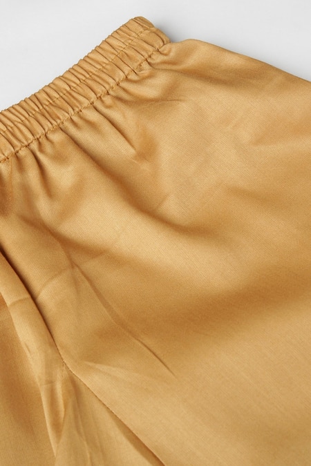 Byb Premium_Brown Velvet, Cotton Satin Embroidery Mandarin Collar Kurta Set _at_Aza_Fashions