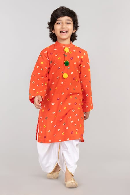 Byb Premium Orange 100% Cotton Printed Bandhani Kurta Set 