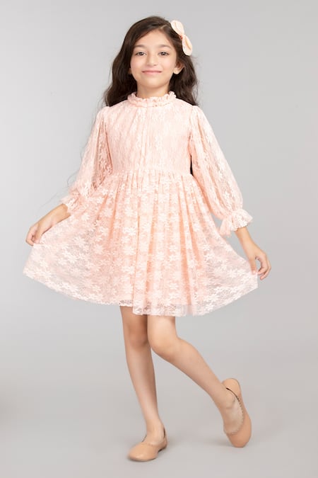Byb Premium Peach 100% Viscose Nylon Embroidery Floral Dress 
