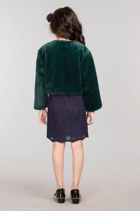 Shop_Byb Premium_Green Fur, Cotton Embroidery Floral Embellished Jacket _at_Aza_Fashions