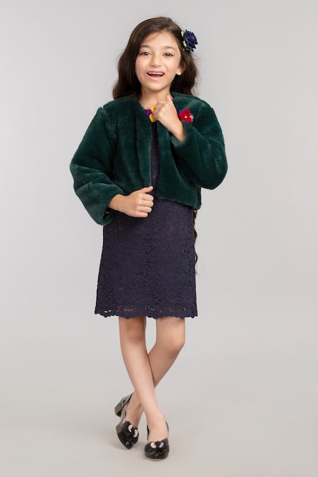 Byb Premium_Green Fur, Cotton Embroidery Floral Embellished Jacket _Online_at_Aza_Fashions