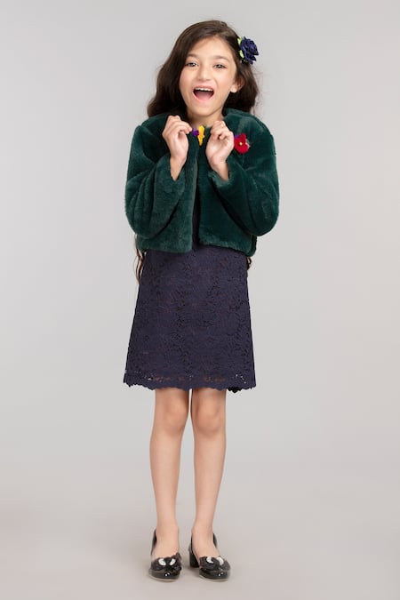 Buy_Byb Premium_Green Fur, Cotton Embroidery Floral Embellished Jacket _Online_at_Aza_Fashions