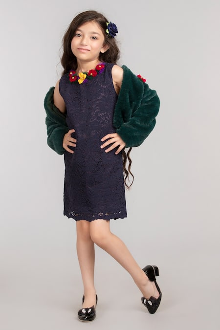 Shop_Byb Premium_Green Fur, Cotton Embroidery Floral Embellished Jacket _Online_at_Aza_Fashions