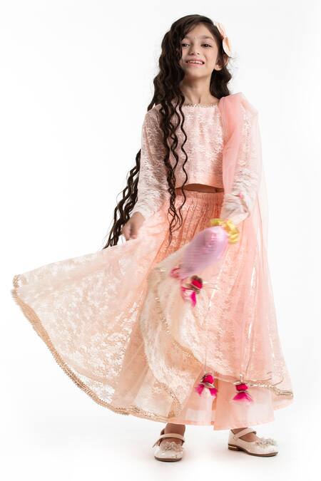 Byb Premium Pink Viscose, Polyester Gota Patti Floral Lace Pattern Lehenga Set at Aza Fashions Byb Premium_Pink Viscose, Polyester Gota Patti Floral Lace Pattern Lehenga Set _at_Aza_Fashions
