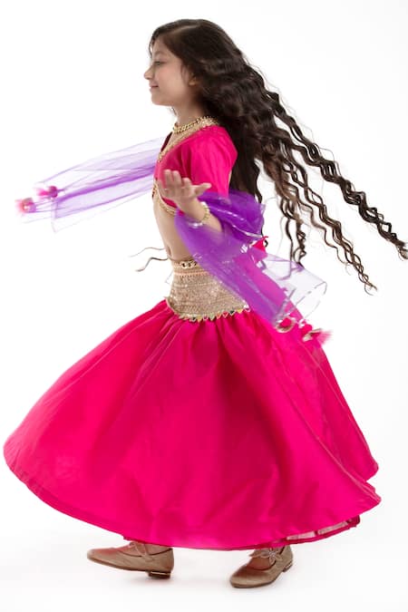 Byb Premium_Fuchsia Silk Lace, Sequins, Gota Patti Embellished Lehenga Set _Online_at_Aza_Fashions