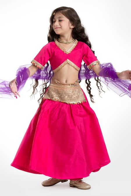 Byb Premium_Fuchsia Silk Lace, Sequins, Gota Patti Embellished Lehenga Set _at_Aza_Fashions