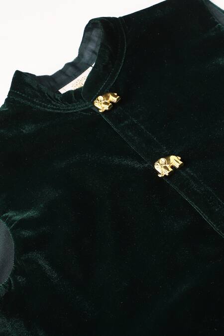Shop_Byb Premium_Green Velvet Plain Solid Dark Sleeveless Bundi _at_Aza_Fashions