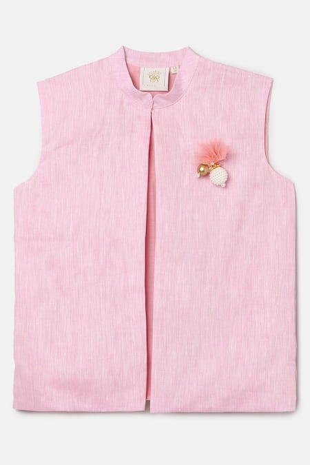Byb Premium Pink Cotton, Linen Tassels, Beads Detail Bundi 