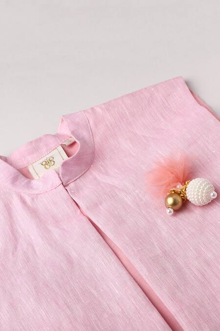 Shop Byb Premium Pink Cotton, Linen Tassels, Beads Detail Bundi at Aza Fashions Shop_Byb Premium_Pink Cotton, Linen Tassels, Beads Detail Bundi _at_Aza_Fashions