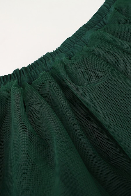 Byb Premium_Gold Jacquard, Cotton, Polyester, Tulle Halter Neck Choli Layered Lehenga Set _at_Aza_Fashions