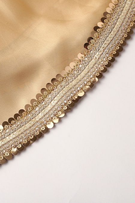 Byb Premium_Yellow Brocade, Net Sequins, Zari Halter Neck Choli Lehenga Set _at_Aza_Fashions