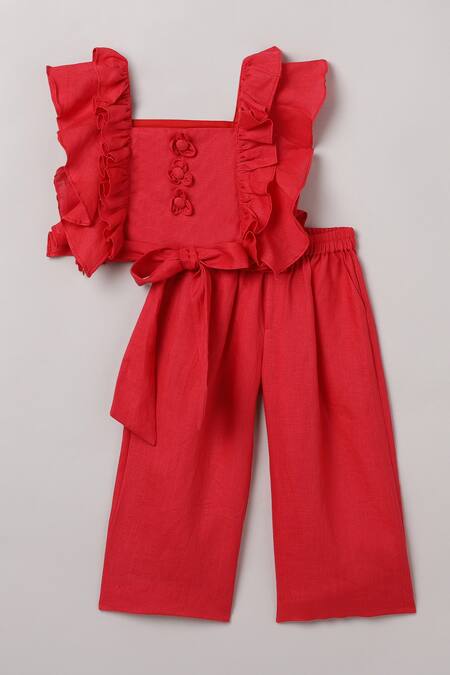 Byb Premium Red Linen Top And Pant Set 