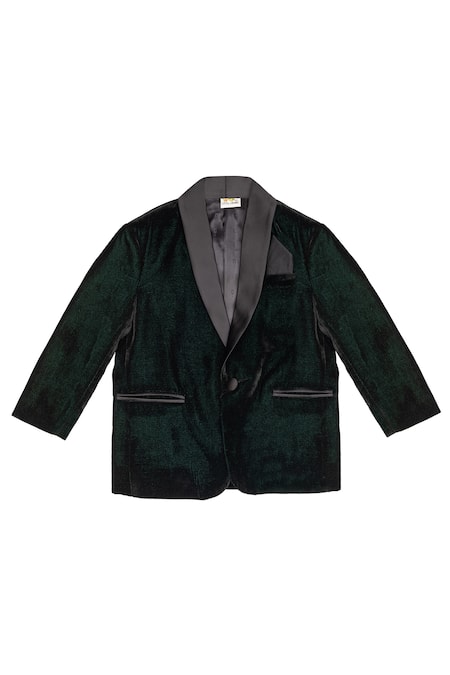 Little Stars Green Velvet Plain Solid Jacket 