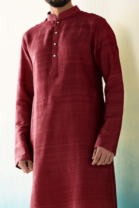 Shop_Weaver Story_Maroon Silk Straight Kurta And Churidar Set _Online_at_Aza_Fashions