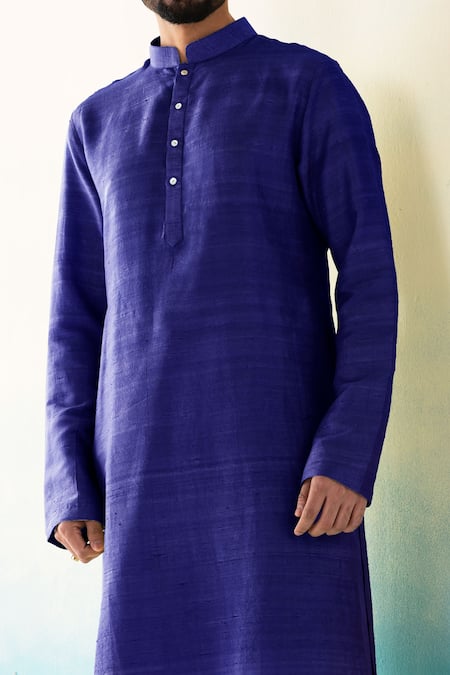 Shop Weaver Story Blue Silk Raw Plain Kurta Churidar Set Online at Aza Fashions Shop_Weaver Story_Blue Silk Raw Plain Kurta Churidar Set _Online_at_Aza_Fashions