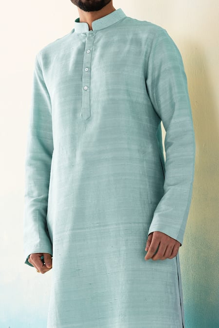 Shop_Weaver Story_Sky Blue Silk Raw Kurta Churidar Set _Online_at_Aza_Fashions
