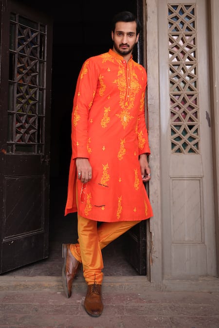 Nitesh Singh Chauhan Embroidered Cotton Silk Kurta Set 