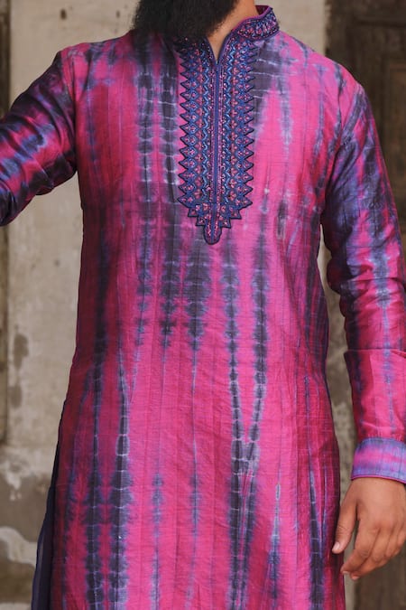 Nitesh Singh Chauhan_Purple Art Silk Tie And Dye Kurta Set _at_Aza_Fashions
