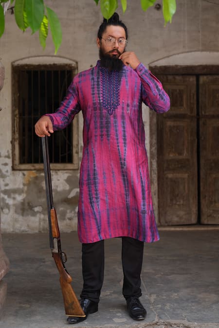 Nitesh Singh Chauhan Purple Art Silk Tie And Dye & Kurta Set 