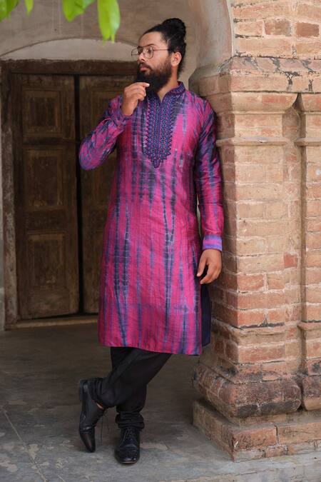 Buy_Nitesh Singh Chauhan_Purple Art Silk Tie And Dye Kurta Set _Online_at_Aza_Fashions