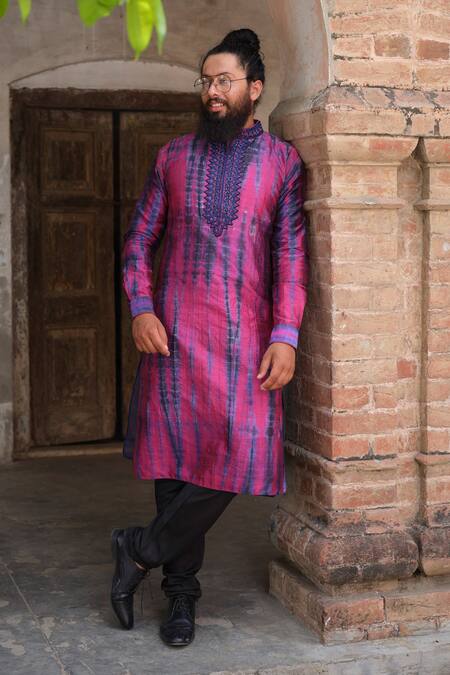 Nitesh Singh Chauhan_Purple Art Silk Tie And Dye Kurta Set _Online_at_Aza_Fashions
