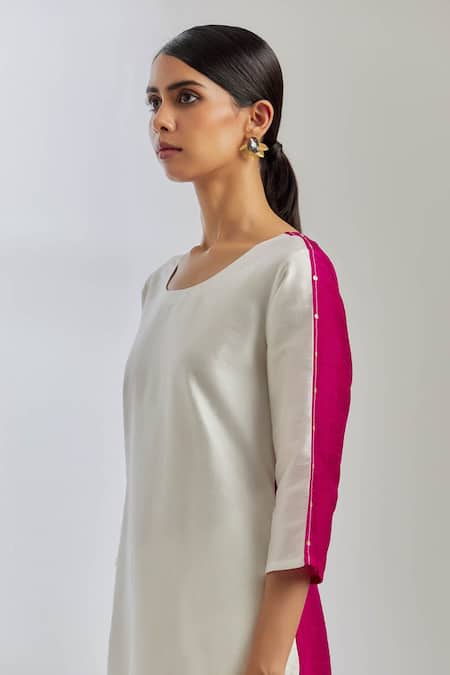 Shop_The Indian Cause_White Raw Silk Sequin Round Colorblock Kurta_Online_at_Aza_Fashions
