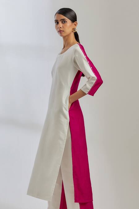 The Indian Cause_White Raw Silk Sequin Round Colorblock Kurta_at_Aza_Fashions