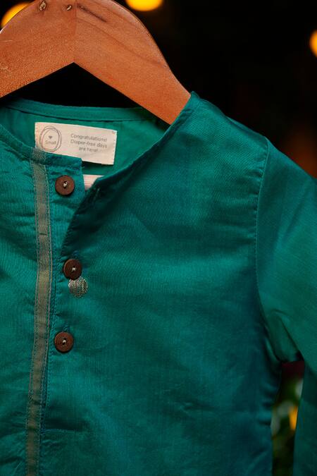 Love The World Today_Green Handloom Cotton, Silk Zari Jugnu Handwoven Kurta_at_Aza_Fashions