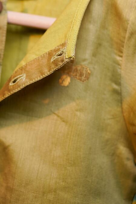 Love The World Today_Green Handloom Cotton, Silk Zari Shahad Handwoven Kurta_at_Aza_Fashions