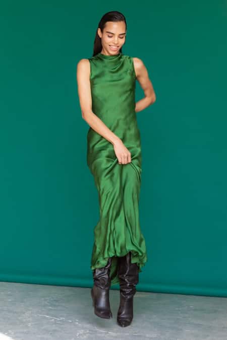 Brown Sleeveless Satin Dress | CHYMEOCHY | Brown satin dress, Satin dresses,  Dress