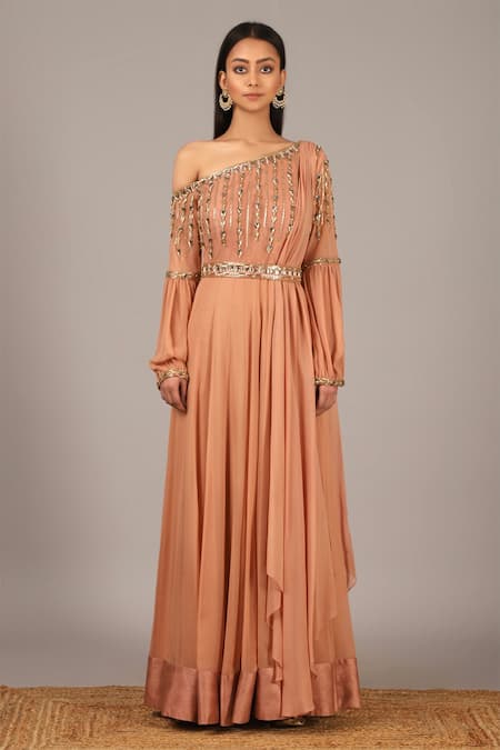 Nidhika Shekhar Embroidered One Shoulder Anarkali Gown 