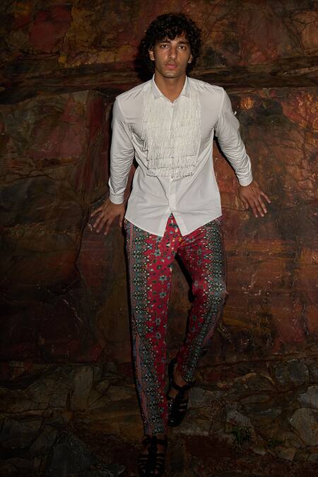 Dash And Dot_White 100% Organic Cotton Fringe Layered Bib Shirt_at_Aza_Fashions