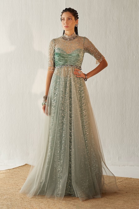 Cedar & Pine Sequin Embroidered Gown 