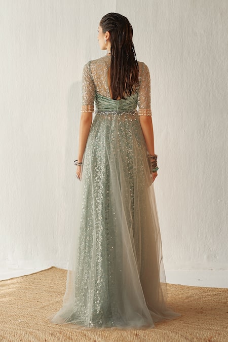 Cedar & Pine Sequin Embroidered Gown 