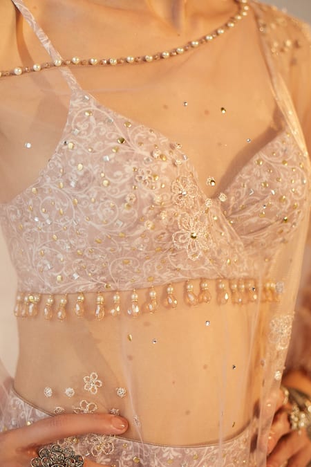 Buy Cedar & Pine Pink Tulle, Crepe Floral, Sequin, Fern Blouse Embroidered And Skirt Set Online at Aza Fashions Buy_Cedar & Pine_Pink Tulle, Crepe Floral, Sequin, Fern Blouse Embroidered And Skirt Set _Online_at_Aza_Fashions