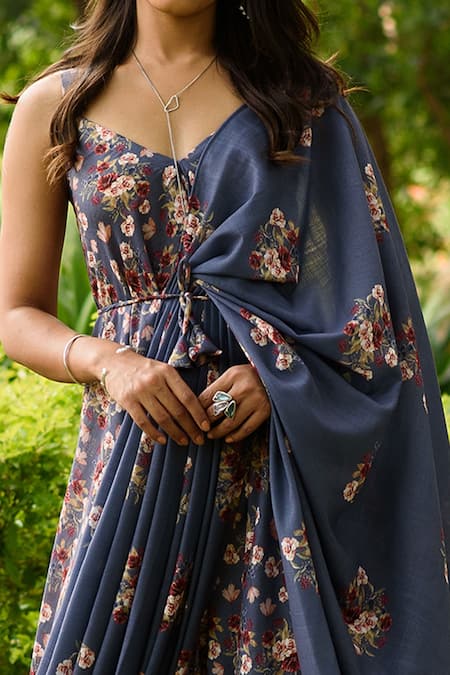 Pasha India Linen Printed Jumpsuit With Drape 