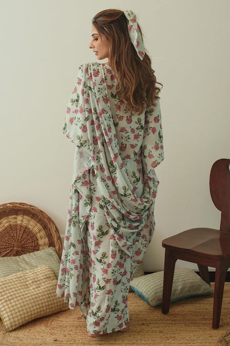 Pasha India Linen Printed Draped Kaftan 