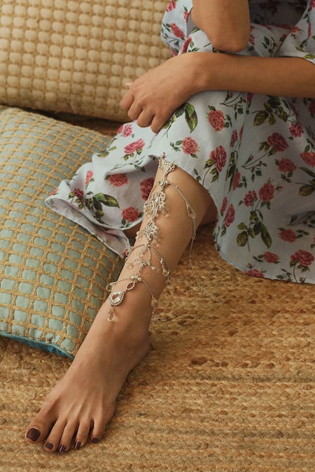 Shop Pasha India Blue Linen Floral, Stripes V Neck Printed Draped Kaftan Online at Aza Fashions Shop_Pasha India_Blue Linen Floral, Stripes V Neck Printed Draped Kaftan _Online_at_Aza_Fashions