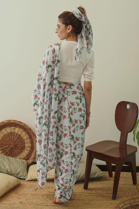 Pasha India Linen Pre-Draped Saree with Blouse 