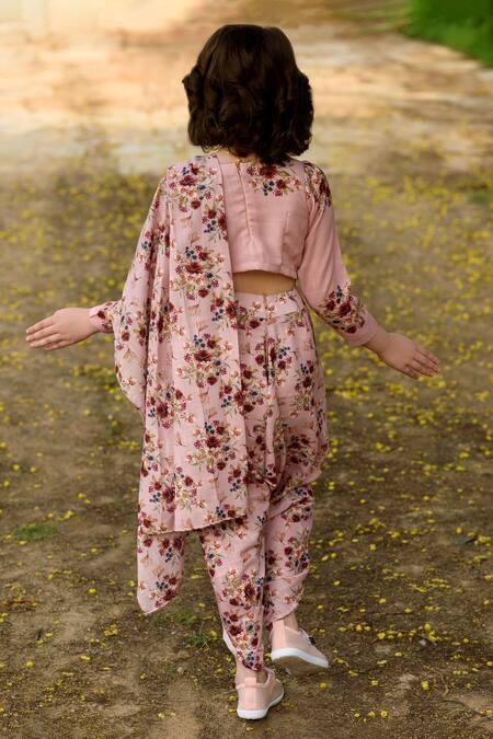 Shop_Pasha India_Pink Linen Embroidery Dhoti Saree With Blouse _at_Aza_Fashions