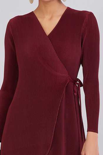 Shop_Scarlet Sage_Maroon Polyester Cameron Wrap Co-ord Set_Online_at_Aza_Fashions